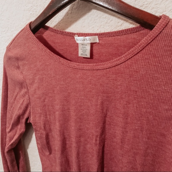 Dusty Rose Ribbed Long Sleeve Crop Top - Picture 2 of 3